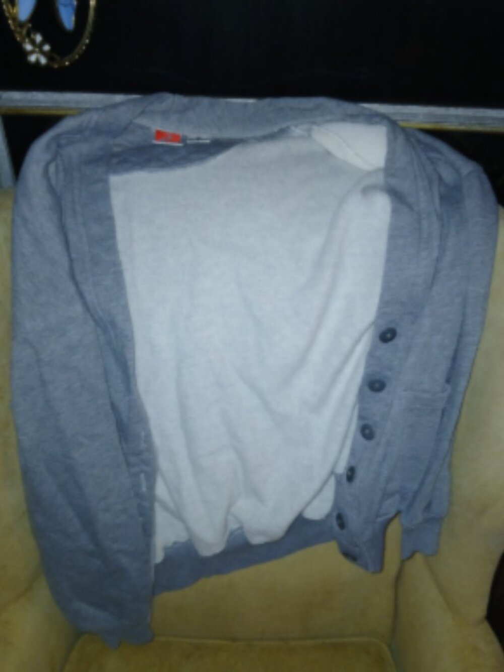 Vintage White Stag Button Up Sweatshirt Cardigan w/ Shoulder Pads - L